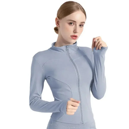 New Jacket Women Yoga Wear Ladies Coat Round High Elasticloose Exercise Yoga Fitness Long Sleevestand-up Collar Yoga Tops Thin
