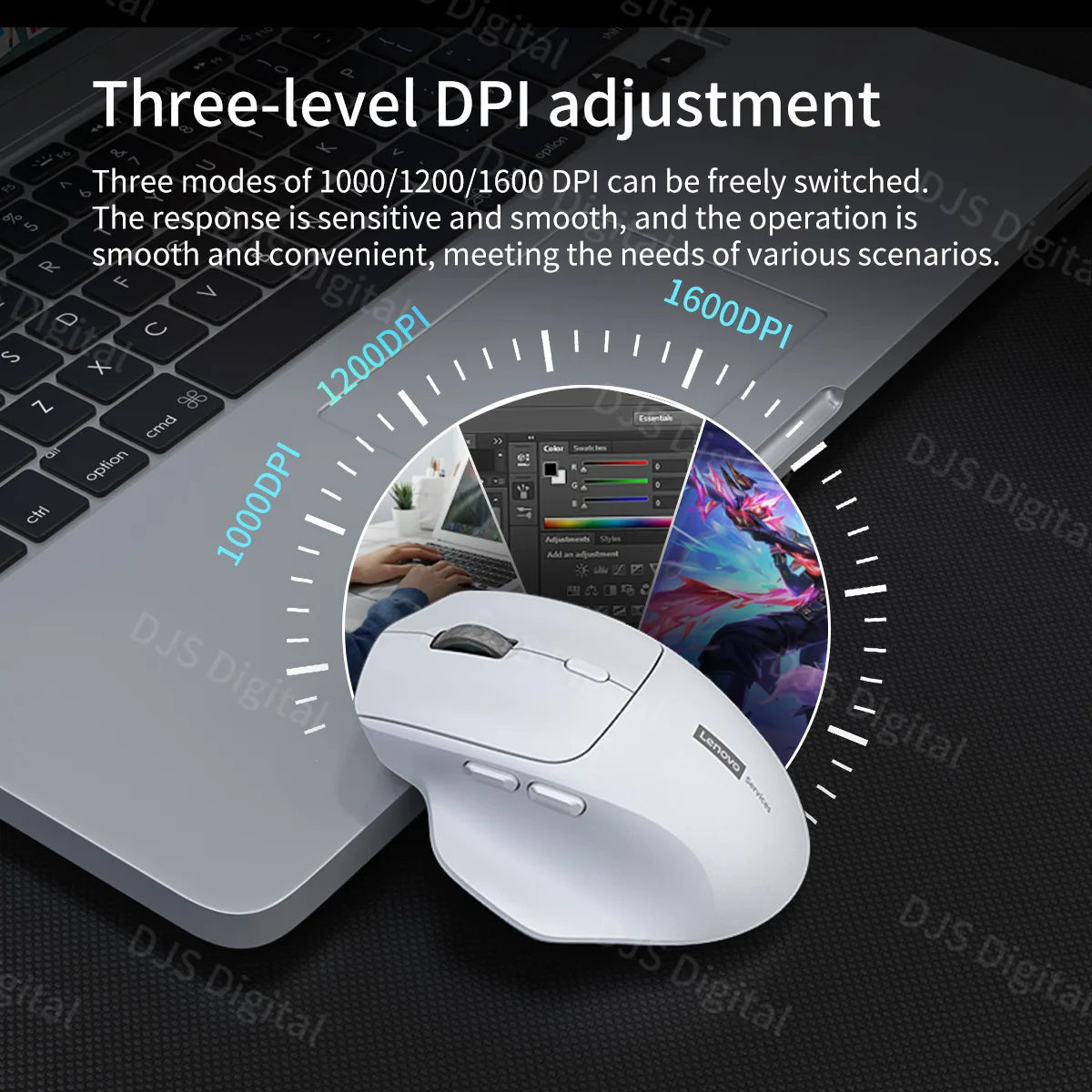 Lenovo Wireless Mouse, Ergonomic Design, Comfortable to Use, Dual-Mode Connection, Suitable for Gaming and Office Use, Large-Capacity Battery
