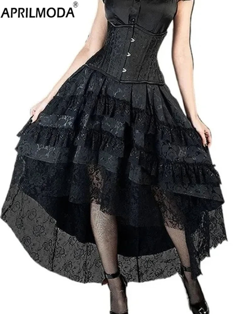 Steampunk Pirate Gothic Lolita Irregular Skirts Ruffle Lace Medieval Cosplay for Girl Little Devil Halloween Carnival Costumes