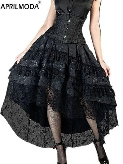 Steampunk Pirate Gothic Lolita Irregular Skirts Ruffle Lace Medieval Cosplay for Girl Little Devil Halloween Carnival Costumes