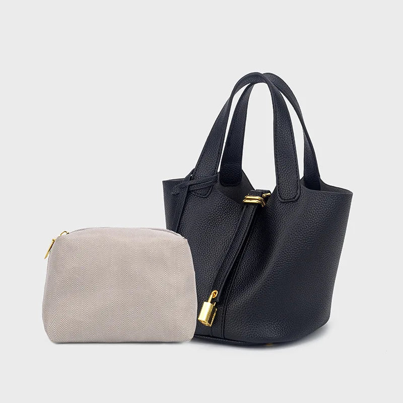 Classic Vegetable BasketpuWomen's Handbag Simple Bucket Bag Mother Bag Fashion Versatile Women's Bag Cross-border