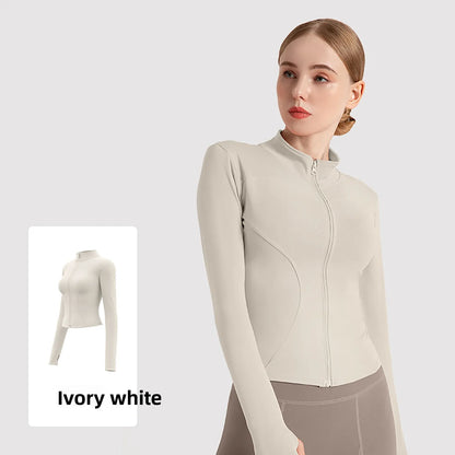New Jacket Women Yoga Wear Ladies Coat Round High Elasticloose Exercise Yoga Fitness Long Sleevestand-up Collar Yoga Tops Thin