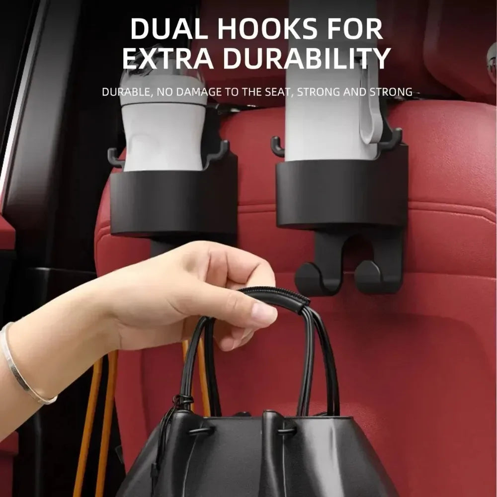 2026 2Pcs Car Seat Headrest Hook Hanger Storage Organizer Universal with Cup Holder for Handbag Fit Universal Vehicle Car