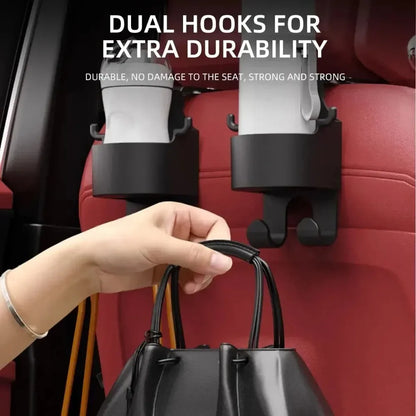 2026 2Pcs Car Seat Headrest Hook Hanger Storage Organizer Universal with Cup Holder for Handbag Fit Universal Vehicle Car