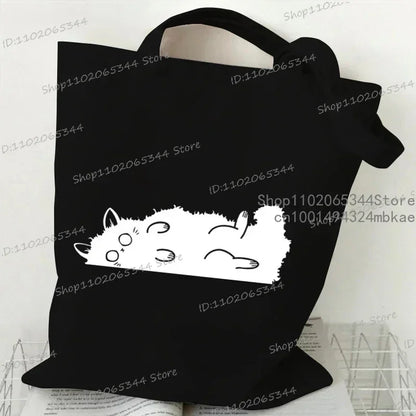 Kawaii Black Cat Graphic Handbags for Women Japanese Style Canvas Tote Bag Cartoon Fashion Shoulder Bag for Women Kitten Bag