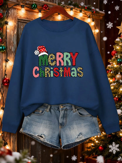 Merry Christmas Colorful Letter Prints Sweatshirts Womens Loose Casual Hoodies Fleece Warm Crewneck Pullover Winter Soft Clothes