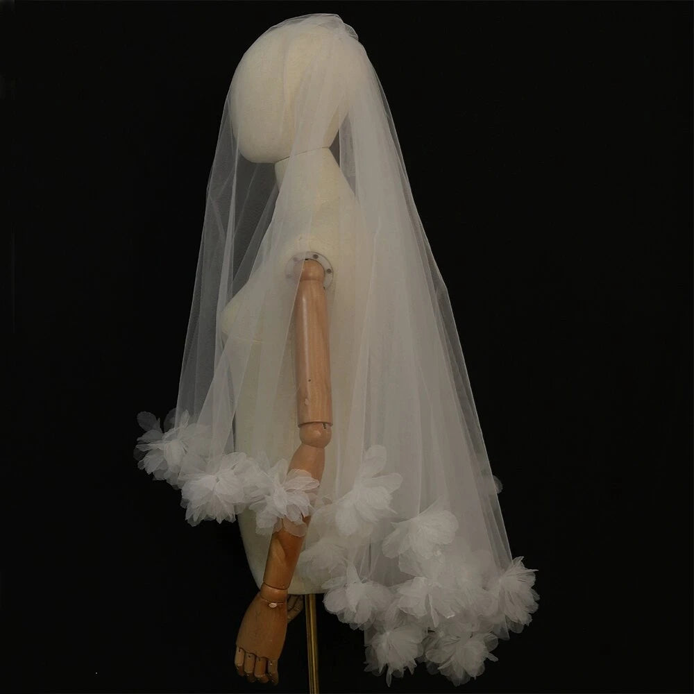 New Bridal Veil with Iris Flowers Two Layers Short Wedding Veil Customized