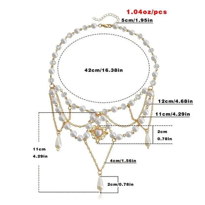 31BB Tassel Necklace Elegant Layered Necklace Pearl Beaded Necklace Clavicle Chain
