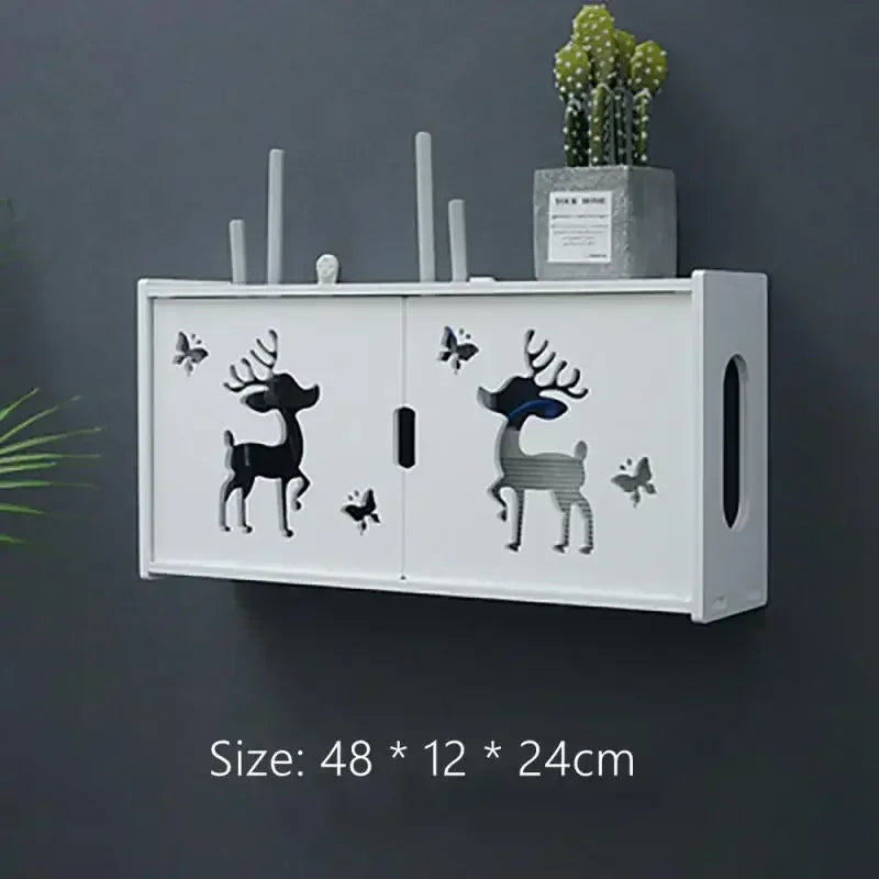 Large Wireless Wifi Router Shelf Storage Boxes Cable Power Plus Wire Bracket Wood-Plastic Wall Hanging Plug Board DIY Home Decor