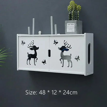 Large Wireless Wifi Router Shelf Storage Boxes Cable Power Plus Wire Bracket Wood-Plastic Wall Hanging Plug Board DIY Home Decor