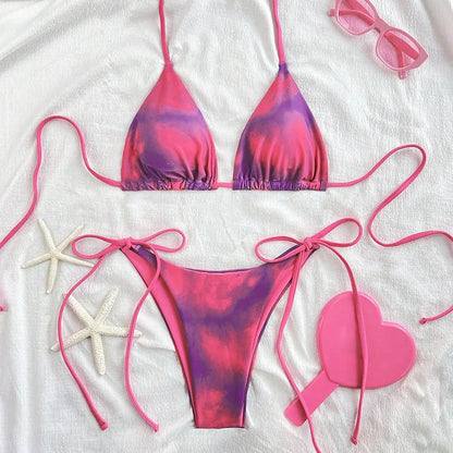 New Sexy Lace Up Neck Starfish Print Set Swimsuit Bikini Low Waist Bikinis Swimwear Beach Swimsuit Swimwear