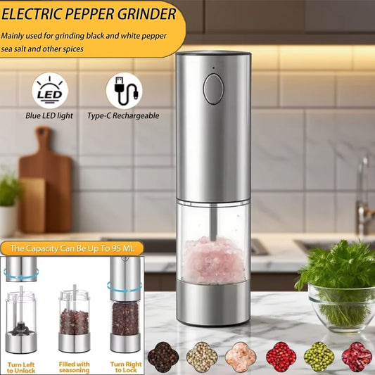 Electric Pepper Stainless Steel Grinder USB Rechargeable Adjustable Salt And Lightweight Cooking Spice Grinder Kitchen Food