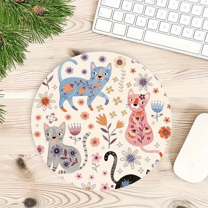 Cartoon cat mouse pad, round non-slip rubber mouse pad, suitable for office computers, laptops office supplies  mouse pad anime