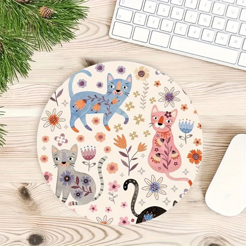 Cartoon cat mouse pad, round non-slip rubber mouse pad, suitable for office computers, laptops office supplies  mouse pad anime