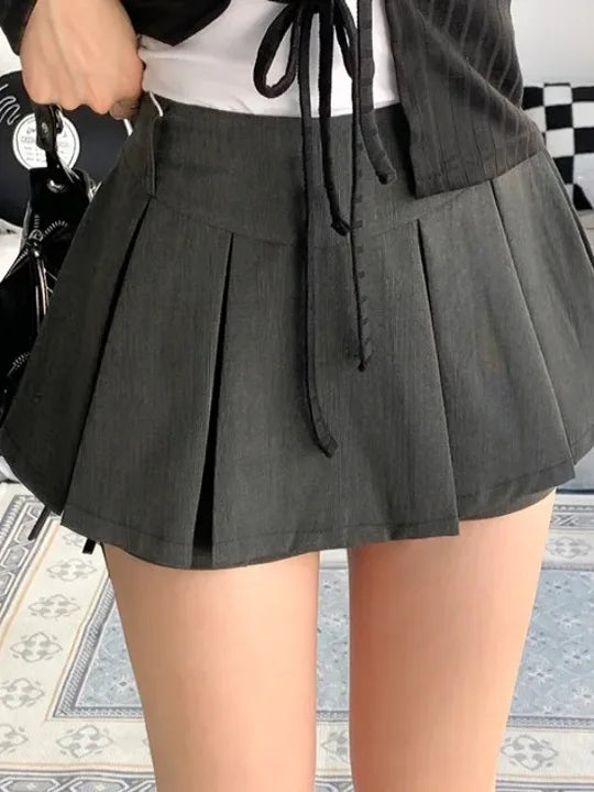 High Waist A-Line  Skirt Korean Sle Pleated ort Skirt College Sle Women's Faion Spring Clothing High Waist Skirt