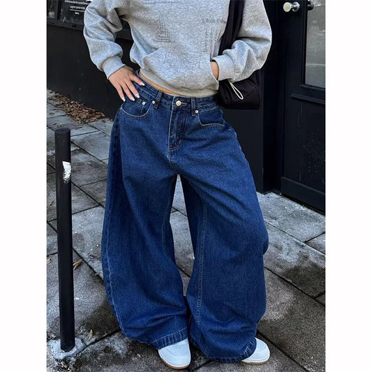 Women Blue Gothic Y2k Baggy Emo Jeans Harajuku Vintage Denim Trousers Aesthetic 2000s Style Oversize Boyfriend Jeans Pants 2025