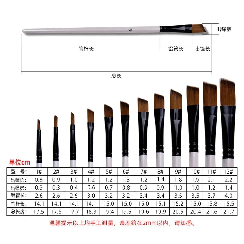 12pcs Nylon Hair Wooden Handle Watercolor Paint Brush Pen Set for Learning Diy Oil Acrylic Painting Art Paint Brushes Supplies