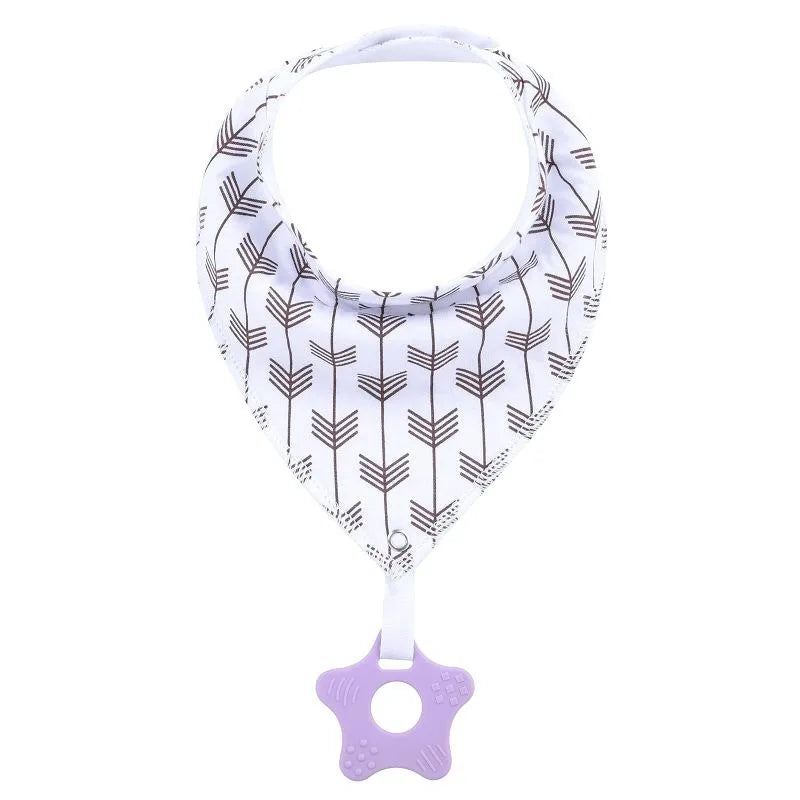 Baby cotton feeding bibs: Multi-functional triangular drool pads with teething toy—skin-friendly,anti-spitup,keeps clothes clean