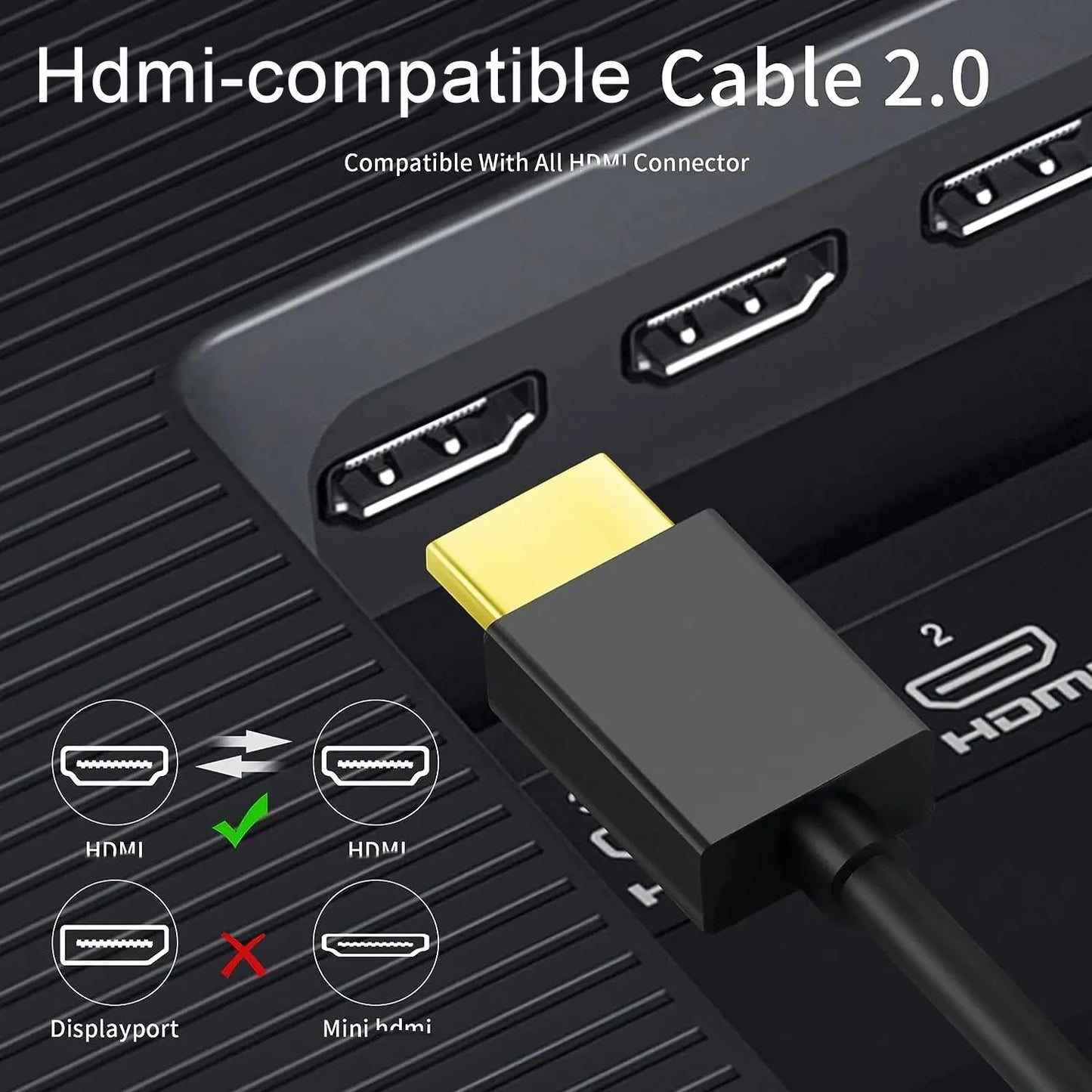 4K@60Hz For HDMI Male to Male Cable High Speed 2.0 Cable Gold-Plated Connectors Cable HDR 3D 2160P 1080P UHD TV Blu-ray Xbox PS