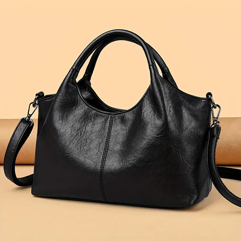 Women's Handbag, Large Capacity Elegant Detachable Crossbody & Handheld Shoulder Bag with Golden Tone Hardware, Zipper Closure