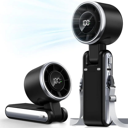 Mini High-speed Handheld Fan Usb Charging Digital Display Portable Desktop Folding Hanging Camping Violent Turbo Fan