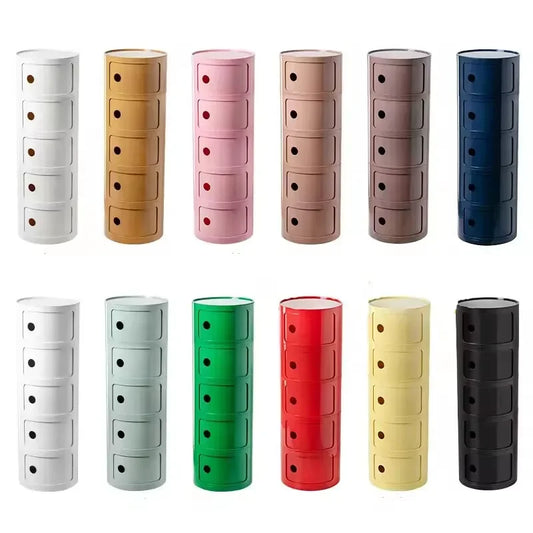 Bedside Table with Drawers Small Round Side Table Storage Cabinet Plastic Side Cabinet Nightstand for Bedroom Living Room