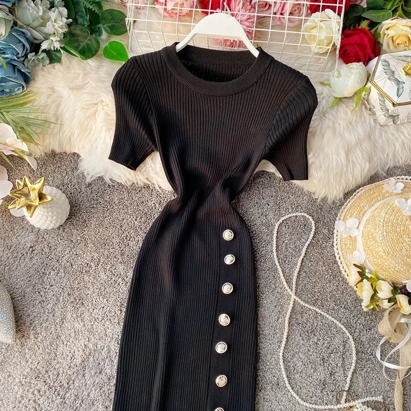 YuooMuoo  Women Dress European and American Fashion Short Sleeve Slimming Side Slit Knitted Mini Dress Streetwear Lady Outfits