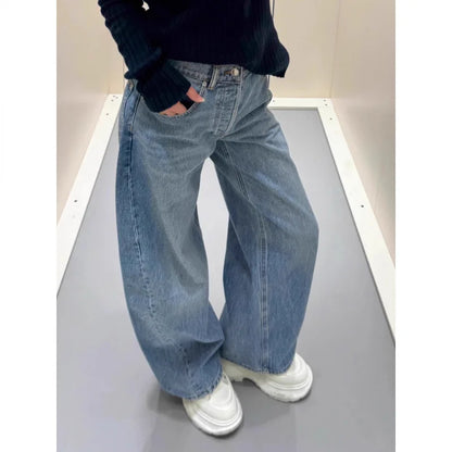 Women Jeans Spliced Straight Pants Jean Denim Washed Full Length Pants Loose Pockets High Waist Zipper Fly Distressed Basics