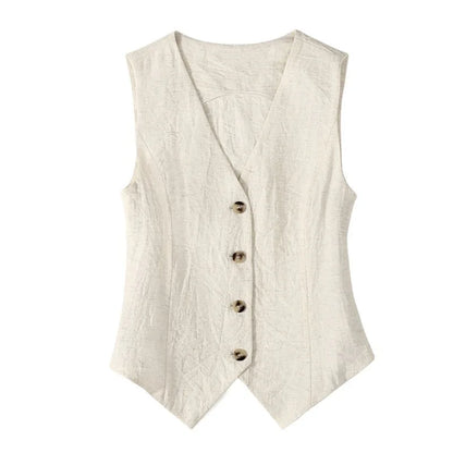 Linen waistcoat thin women's vest summer new high-end slim-fit short sleeveless suit V-neck vest clip