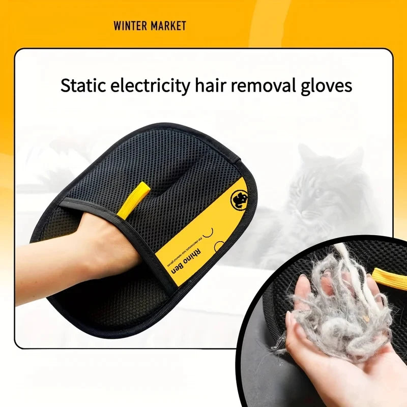 Two-piece pet grooming gloves | Wearable design, collects shed hair while grooming, home pet cleaning products.
