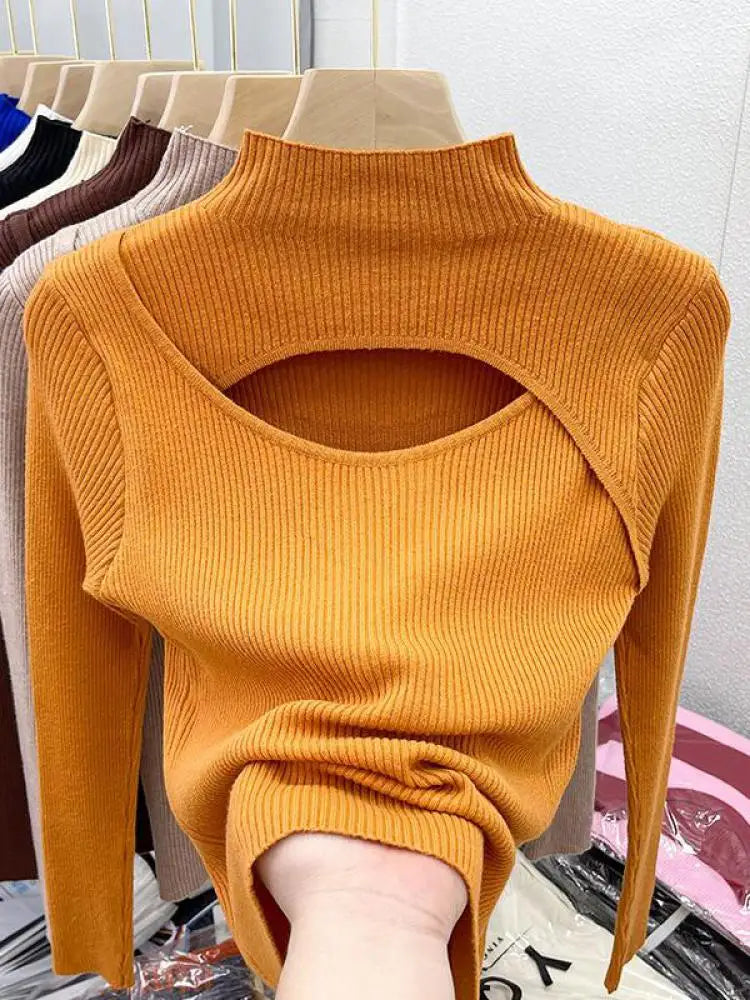 2025 Autumn Winter Sexy Hollow Out Women Sweaters Tops Slim Vintage Jumper Soft Warm Pull Female Casual Pullover Knitted Sweater