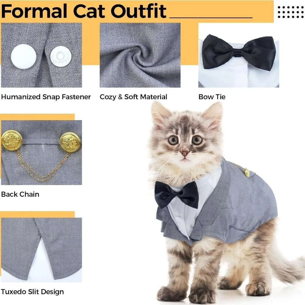Cat Shirt Vest Clothing Cat Birthday Tailcoat Clothes Formal Attire Small Shirt Pet Clothes Wedding Birthday Cat Vest