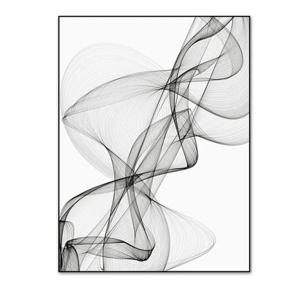 Canvas Prints Paintings Interior Wall Art Minimalist Black White Abstract Wavy Lines Poster Pictures for Living Room Home Decor