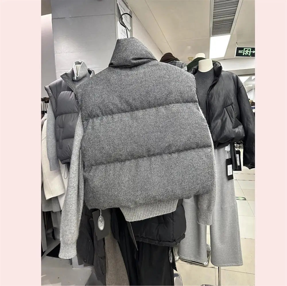2025 Korea Chic Streetwear Personalized Vest Short Parkas Casual Elegant Coat Advanced High Street Moda All-match Women Jacket