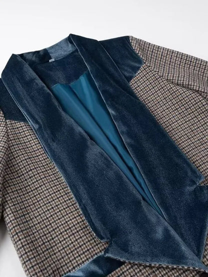 Woolen Plaid Long Coat Women Turn-down Collar Loose Long Sleeve Button Elegant Outwear Female Thicken 2025 Spring Street Jacket