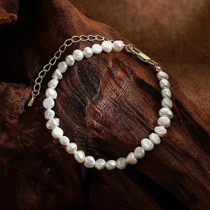 Hengsheng 6-7mm Baroque Natural Freshwater Pearl Bracelet 18cm Length Adjustable Anklets Bracelets for Women Jewelry Gift