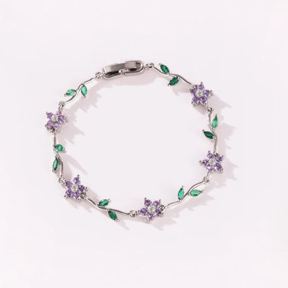 Elegant Multiple Color Flower Charm Zircon Branch Leaf Bracelet Dopamine Niche Sense 18K Gold Plated Women's Bangle Gifts