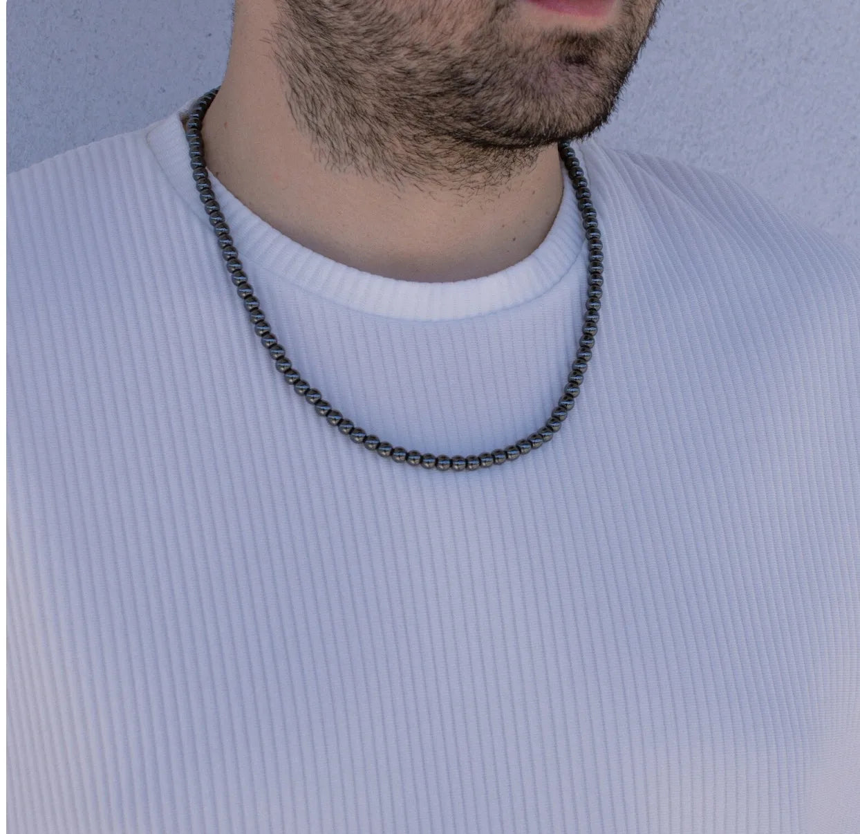 Heishi Turquoise Men Necklace with Hematite  Men Gemstones Necklace  Stone Necklace Onyx Mens Necklace