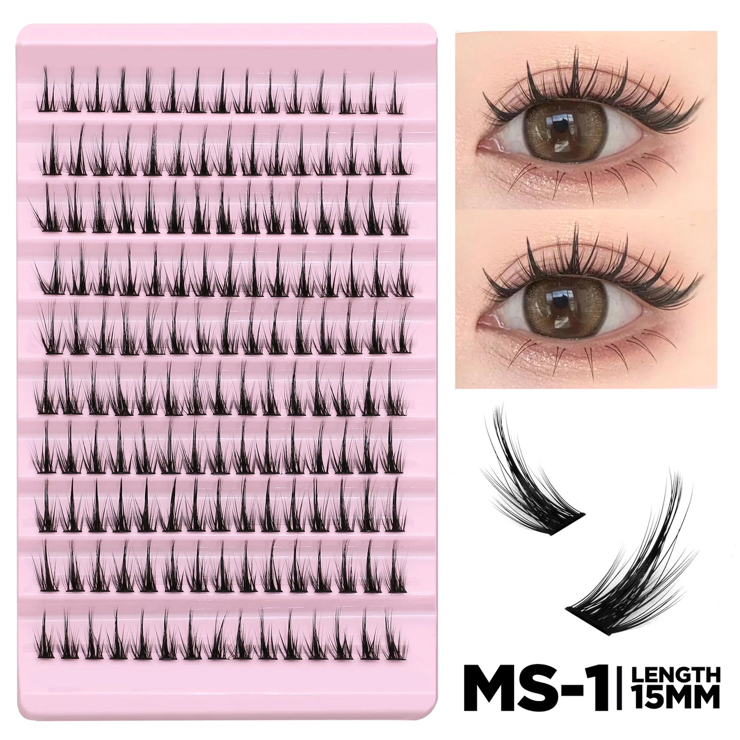 GROINNEYA Cat Elf Eyelashes Book 15 Rows Large Capacity Natural Manga Lashes Effect DIY Eyelashes Extension Clusters Makeup