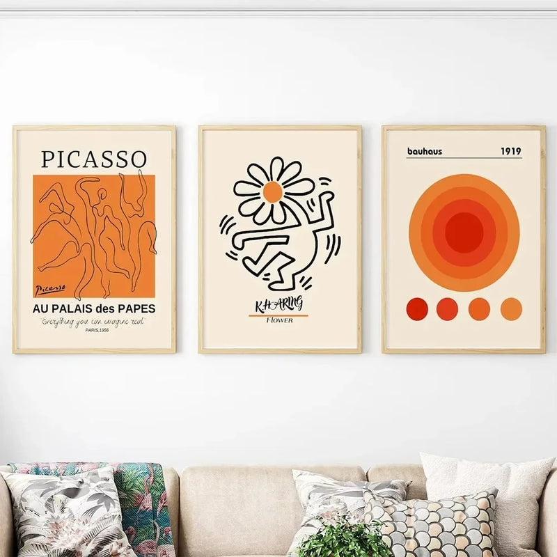 Modern Gallery Wall Art  Picasso Bauhaus Orange Exhibition Canvas Painting Posters for Living Room Home Decor  Stylish Prints fo