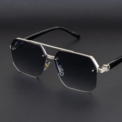 Men's Metal Sunglasses Square Half Frame Rice Nails Casual Trend Glasses Personality Retro Fashion Outdoor Sports Eyeglasses