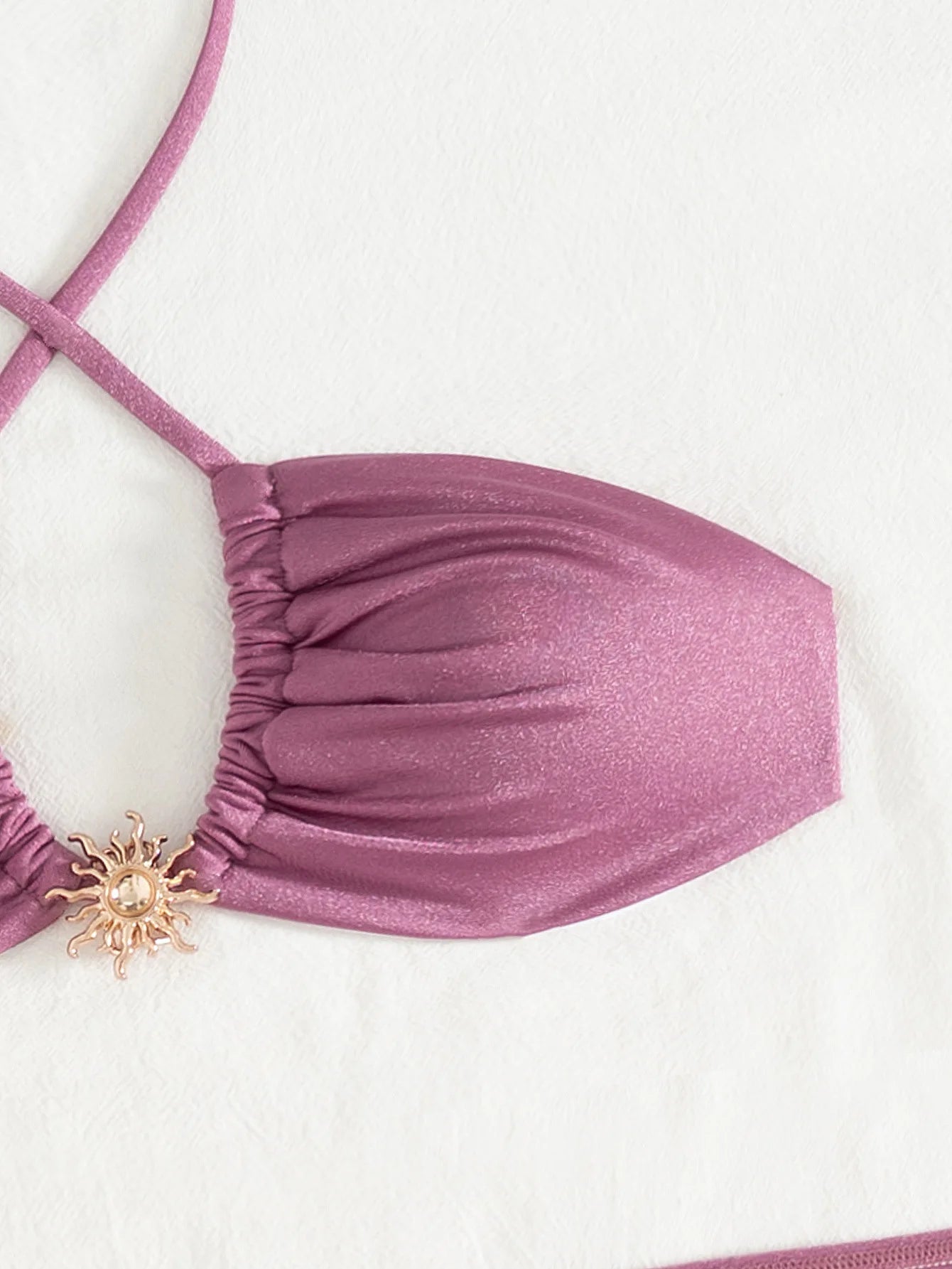 Sexy Metal Sun Ornament Bikini Women Purple Pleate Cross Push Up Mesh Skirt 3 Piece Swimsuit 2025 Beach Bathing Suit Swimwear