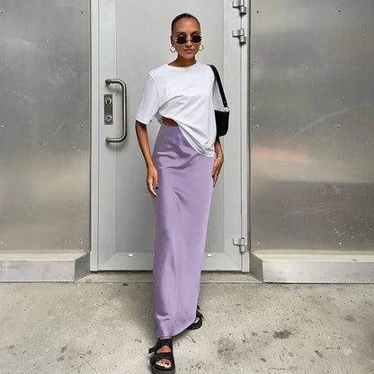 Elegant Satin Black Trumpet Skirts Fashion Slim High Waist Skirts Women Female 2024 Solid Office Long Skirt Spring Summer