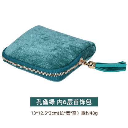Tassel Jewelry Organizer Bag Portable Travel Case with Metal Zipper for Bracelets Jade Bangles Necklaces Rings Storage Pouch