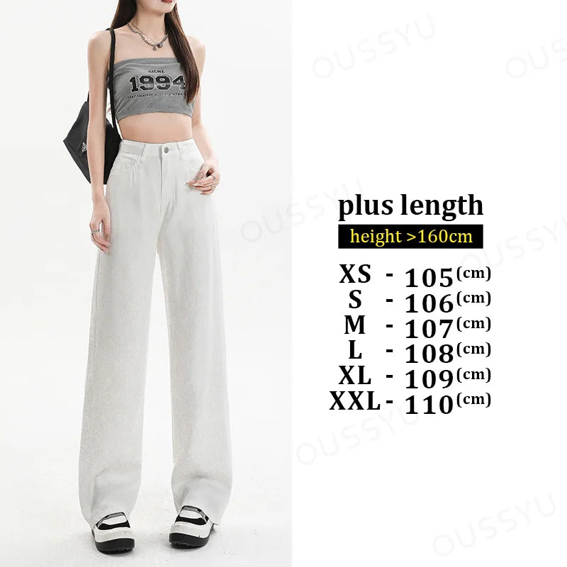 Summer Soft Lyocell Fabric Woman Jeans Loose Wide Leg Straight High Waisted Thin Pant Fashion Comfort White Casual Trousers