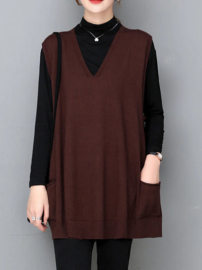 Autumn Winter Loose Svel Knitted Vest Women's Outerwear Faionable Slimming Korean Sle Polyester Fiber V-ne