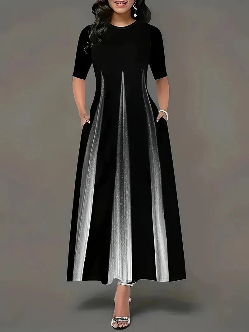 Summer new round neck casual fashion celebrity print gradient long skirt for women