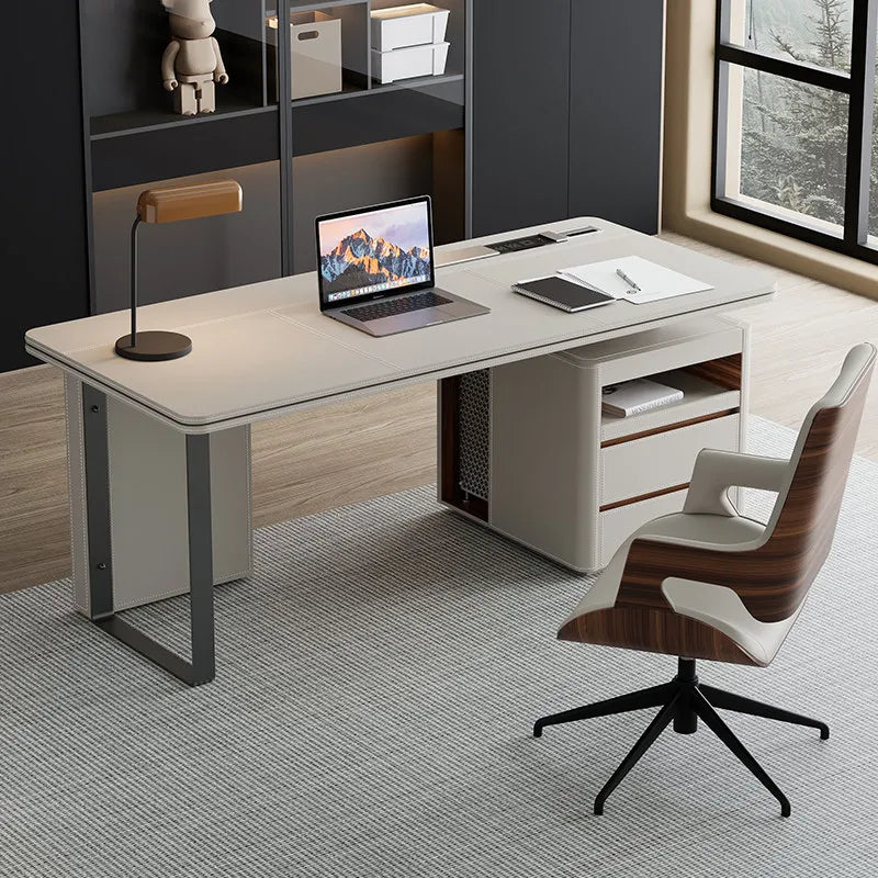 Office Desk Minimalist Design Boss Computer Desk Office Furniture Modern Simple Saddle Leather Desk Light Luxury Home Study