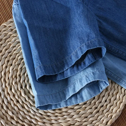 Schinteon Summer Men 100% Slub Cotton Shirt Short Sleeve Thin Slim Casual Denim Comfortable Shirt Two Front Pockets