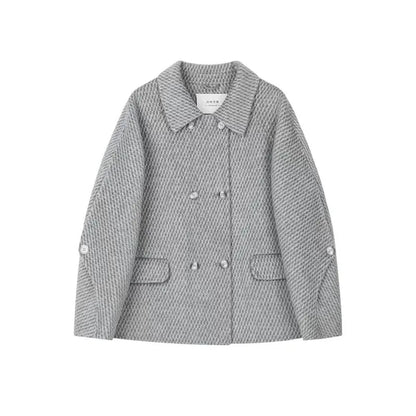 2024 Autumn Winter Women's Woolen Coats New Fashion Korean Solid Short Outerwear Loose Double Breasted Woolen Jacket Female Tops